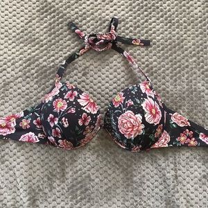 gray & floral bikini top